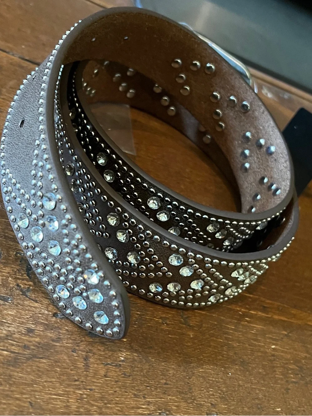 NWT Shyanne Brown Leather Studded Belt w/ Crystal Embellishments Sz M/L